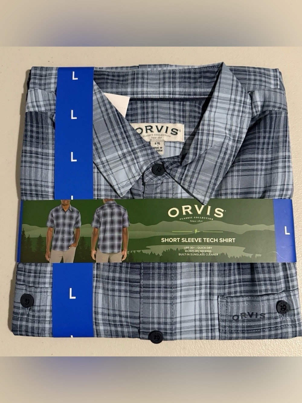 Orvis Men's Short Sleeve Woven Tech Shirt, Blue, Size Large